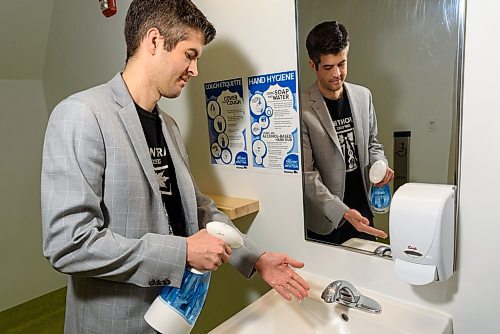 JESSE BOILY / WINNIPEG FREE PRESS
Kevin Shale poses for a portrait with his product Enozo that turns ordinary tap water into a sanitizer on Tuesday, March 24, 2020. Enozo is being sold around the world and has seen a large increase in sales in China, said Shale. 
Reporter: Martin Cash