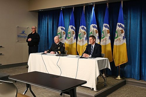 MIKE DEAL / WINNIPEG FREE PRESS
Mayor Brian Bowman and Jason Shaw, Manager, City of Winnipeg Emergency Operations Centre get ready to provide an update to the citys response to COVID-19 Tuesday afternoon. 
200324 - Tuesday, March 24, 2020