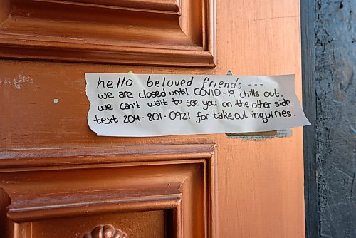 JESSE BOILY / WINNIPEG FREE PRESS
Small businesses display signs of their closure due the COVID-19 outbreak and social distancing is practiced on Monday, March 23, 2020.
Reporter: