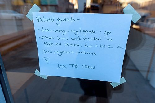 JESSE BOILY / WINNIPEG FREE PRESS
Small businesses display signs of their closure due the COVID-19 outbreak and social distancing is practiced on Monday, March 23, 2020.
Reporter: