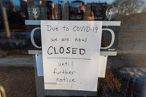 JESSE BOILY / WINNIPEG FREE PRESS
Small businesses display signs of their closure due the COVID-19 outbreak and social distancing is practiced on Monday, March 23, 2020.
Reporter: