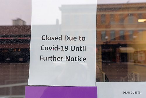 JESSE BOILY / WINNIPEG FREE PRESS
Small businesses display signs of their closure due the COVID-19 outbreak and social distancing is practiced on Tuesday, March 24, 2020.
Reporter: