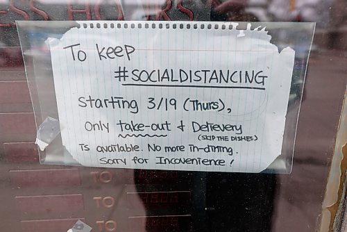 JESSE BOILY / WINNIPEG FREE PRESS
Small businesses display signs of their closure due the COVID-19 outbreak and social distancing is practiced on Tuesday, March 24, 2020.
Reporter: