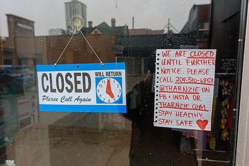 JESSE BOILY / WINNIPEG FREE PRESS
Thanzie, a clothing shop in Osborne Village, display signs of their closure due the COVID-19 outbreak and social distancing is practiced on Tuesday, March 24, 2020.
Reporter: