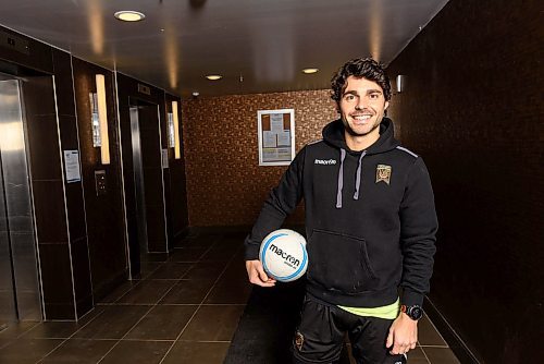 JESSE BOILY / WINNIPEG FREE PRESS
Jose Galan, a Valour FC player, poses for a portrait outside his home on Wednesday, March 25, 2020. Galan moved from Spain to play in Winnipeg.
Reporter: Taylor Allen