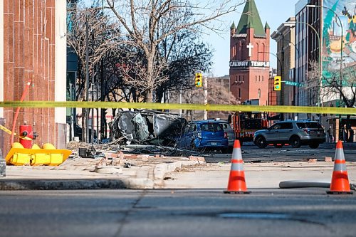 Daniel Crump / Winnipeg Free Press. A major accident on Hargrave Street just north of Portage Avenue. All lanes and sidewalks on Hargrave are closed between Portage and Ellice Avenues. March 28, 2020.