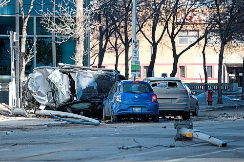 Daniel Crump / Winnipeg Free Press. A major accident on Hargrave Street just north of Portage Avenue. All lanes and sidewalks on Hargrave are closed between Portage and Ellice Avenues. March 28, 2020.