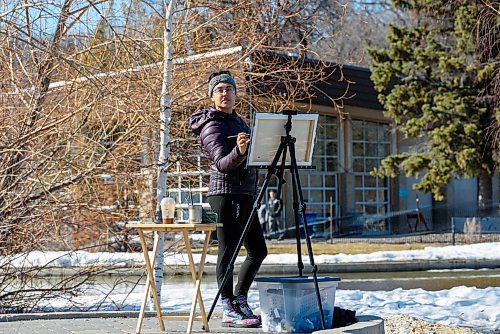 JESSE BOILY / WINNIPEG FREE PRESS
Talia Keyton paints on a dock away from others at Assiniboine Park on Monday, March 30, 2020. She said that the park was quite busy Saturday, compare to Monday afternoon making social distancing a little easier.
Reporter: MALAK