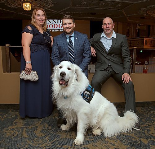 JASON HALSTEAD / WINNIPEG FREE PRESS

From left, Dawn Daley (president, Cvet's Pets), Curtis Barrett (RCMP, with service dog Casiel) and Chris Cvetkovic (founder and executive director, Cvet's Pets) at the seventh annual Ball for the Brave in support of Cvet's Pets Helping Vets at the Metropolitan Entertainment Centre on March 5, 2020. (See Social Page)