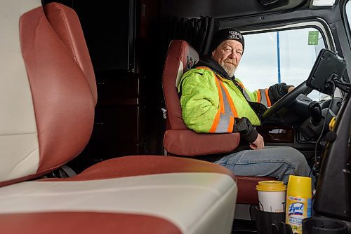 JESSE BOILY / WINNIPEG FREE PRESS
Russ Morris, a long haul truck driver, stops in Headingley on his way to Swift Current on Wednesday, April 1, 2020. Morris said said that the roads have been a lot less busy since the pandemic. 
Reporter:Martin Cash