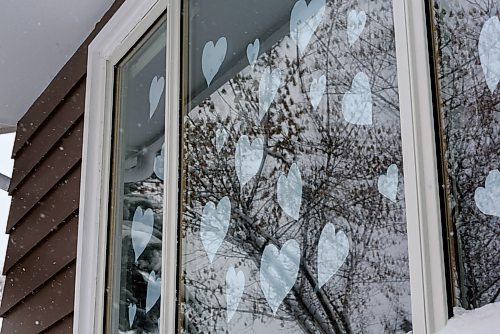 JESSE BOILY / WINNIPEG FREE PRESS
Karen Schellenberg, a pastor at Charleswood Mennonite Church, home is decorated with her whiteout hearts in support of healthcare and essential workers on Thursday, April 2, 2020. She is encouraging others to do the same and place the hearts on their windows and doors. 
Reporter: Malak Abas