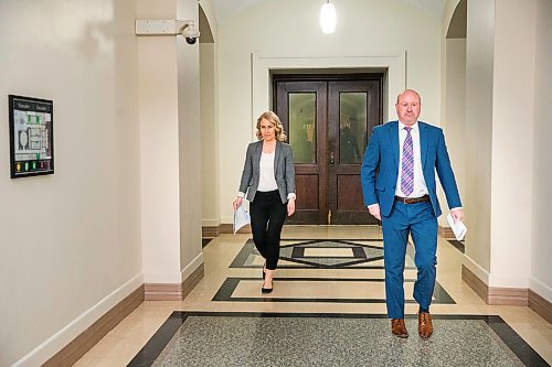 MIKAELA MACKENZIE / WINNIPEG FREE PRESS

Chief public health officer Dr. Brent Roussin and Shared Health's chief nursing officer Lanette Siragusa walk into room 68 to provide their daily media briefing at the Manitoba Legislative Building in Winnipeg on Monday, April 6, 2020. 
Winnipeg Free Press 2020