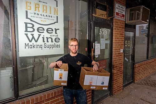 JESSE BOILY  / WINNIPEG FREE PRESS
Paul Tower, the owner of Grain to Glass has seen an increase in sales for home brewing kits during the pandemic, poses for a portrait out side his buisness on Wednesday. Wednesday, April 8, 2020.
Reporter: Ben Sigurdson