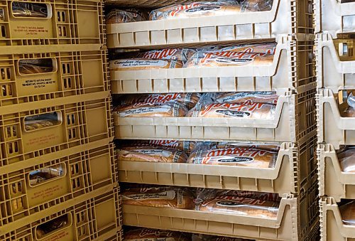 JESSE BOILY  / WINNIPEG FREE PRESS
 Donated bread ready to be put with other care packages in the Winnipeg Harvest warehouse on Wednesday. Winnipeg Harvest is struggling to find enough sources for food as donations are down. Wednesday, April 8, 2020.
Reporter: Joel Schlesinger