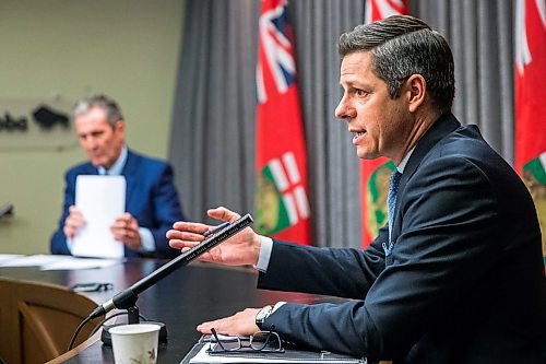 MIKAELA MACKENZIE / WINNIPEG FREE PRESS

Mayor Brian Bowman and Premier Brian Pallister speak to the media about new measures to enforce public health orders in response to COVID-19 at the Manitoba Legislative Building in Winnipeg on Thursday, April 9, 2020.
Winnipeg Free Press 2020