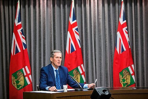 MIKAELA MACKENZIE / WINNIPEG FREE PRESS

Premier Brian Pallister speaks to the media about new measures to enforce public health orders in response to COVID-19 at the Manitoba Legislative Building in Winnipeg on Thursday, April 9, 2020.
Winnipeg Free Press 2020