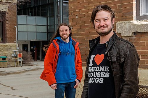 JESSE BOILY  / WINNIPEG FREE PRESS
Joseph Keilty, left, and Bryce Koch, the founders of Project Safe Audience a harm reduction group that ensures party goers can party in a safe ways, pose for a portrait on Thursday. Thursday, April 9, 2020.
Reporter: Danielle Da Silva