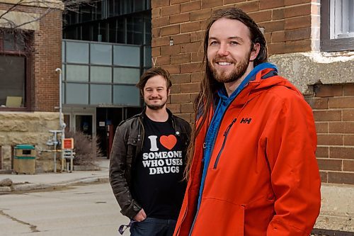 JESSE BOILY  / WINNIPEG FREE PRESS
Bryce Koch, left, and Joseph Keilty, the founders of Project Safe Audience a harm reduction group that ensures party goers can party in a safe ways, pose for a portrait on Thursday. Thursday, April 9, 2020.
Reporter: Danielle Da Silva