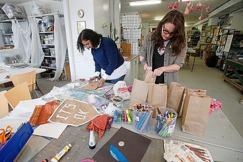 JOHN WOODS / WINNIPEG FREE PRESS
Helga Jakobson, right, and Lou Gandier prepare Crafting Kits at ArtsJunktion in Winnipeg Thursday, April 9, 2020. The pair are packing up and delivering art supplies to people in the community who want to stay creative while COVID isolating at home.

Reporter: Doug