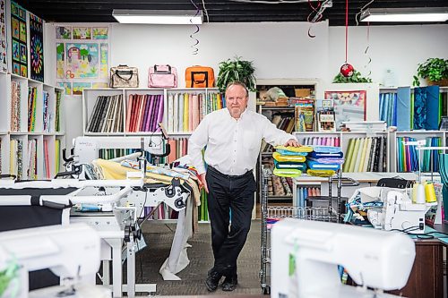 MIKAELA MACKENZIE / WINNIPEG FREE PRESS

Rob Truthwaite, owner of KTR Sewing, poses for a portrait among bolts of fabric in his shop in Winnipeg on Tuesday, April 14, 2020. For Ben Waldman story.
Winnipeg Free Press 2020