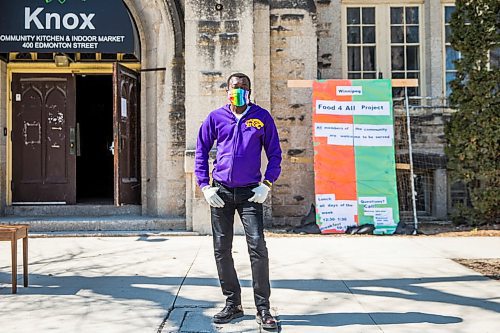 MIKAELA MACKENZIE / WINNIPEG FREE PRESS

Community organizer Raymond Ngabou poses for a portrait before serving up free lunch at Knox Church in Winnipeg on Wednesday, April 15, 2020. For Brenda Suderman story.
Winnipeg Free Press 2020