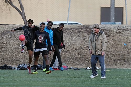 SHANNON VANRAES / WINNIPEG FREE PRESS
Young men gather in a large group to play soccer at Gordon Bell High School in Winnipeg on April 17, 2020.