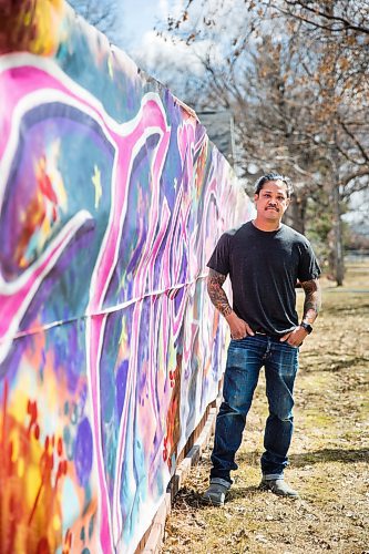 MIKAELA MACKENZIE / WINNIPEG FREE PRESS

Pat Lazo, artistic director of the Graffiti Gallery, poses with the COVID-19 mural he painted in his home community of Riverview in Winnipeg on Thursday, April 23, 2020. For Danielle Da Silva story.
Winnipeg Free Press 2020