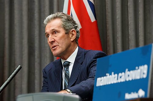 MIKE DEAL / WINNIPEG FREE PRESS
Premier Brian Pallister during his media conference in the Manitoba legislative building announcing his plan to start easing restrictions on businesses during the COVID-19 pandemic. 
200429 - Wednesday, April 29, 2020.