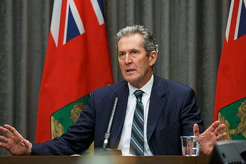 MIKE DEAL / WINNIPEG FREE PRESS
Premier Brian Pallister during his media conference in the Manitoba legislative building announcing his plan to start easing restrictions on businesses during the COVID-19 pandemic. 
200429 - Wednesday, April 29, 2020.