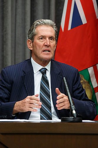 MIKE DEAL / WINNIPEG FREE PRESS
Premier Brian Pallister during his media conference in the Manitoba legislative building announcing his plan to start easing restrictions on businesses during the COVID-19 pandemic. 
200429 - Wednesday, April 29, 2020.