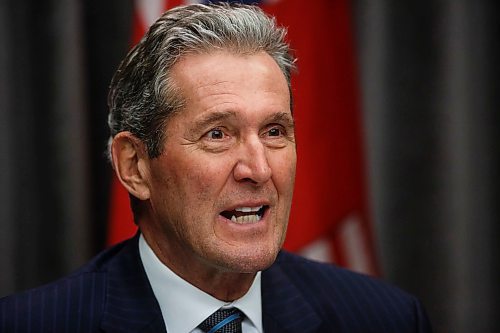 MIKE DEAL / WINNIPEG FREE PRESS
Premier Brian Pallister during his media conference in the Manitoba legislative building announcing his plan to start easing restrictions on businesses during the COVID-19 pandemic. 
200429 - Wednesday, April 29, 2020.