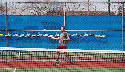 MIKE DEAL / WINNIPEG FREE PRESS
Tennis players Kevin Kylar (shown) and Evan Mancer are happy to finally get a chance to knock the ball around at the Sargent Park Tennis Courts Monday afternoon.
See Taylor Allen story
200504 - Monday, May 04, 2020.