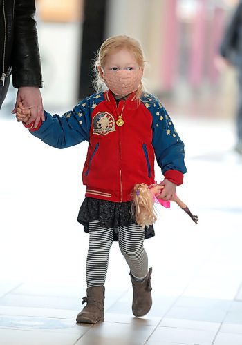 RUTH BONNEVILLE  /  WINNIPEG FREE PRESS 

Local - Hair salons open after COVID closures
 
Maribelle Schwartz (31/2yrs) walks with her mom while wearing a mask at Polo Park Mall on the first day of it's re-opening Monday. 

Eva Wasney 
Reporter, Winnipeg Free Press

May 4th,  2020
