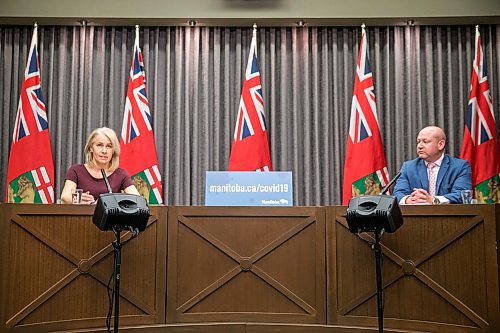 MIKAELA MACKENZIE / WINNIPEG FREE PRESS

Dr. Brent Roussin, chief provincial public health officer, and Lanette Siragusa, chief nursing officer for Shared Health, speak during the provinces latest COVID-19 update at the Manitoba Legislative Building in Winnipeg on Tuesday, May 5, 2020.

Winnipeg Free Press 2020