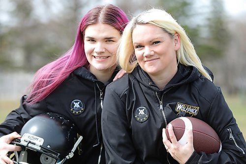 RUTH BONNEVILLE / WINNIPEG FREE PRESS
SPORTS - moms and sports
Jennifer (mom, blond), and her daughter Julianna Raposo, play women's tackle football together for the Winnipeg Wolfpack at the St. James Rods football field Photo of them at the field having some fun while getting some photos.
For story on moms in sports talking about how athletes have followed in their mom's footsteps when it comes to sports etc.
For Mother's Day sports feature.
See Taylor Allen story
May 5th, 2020