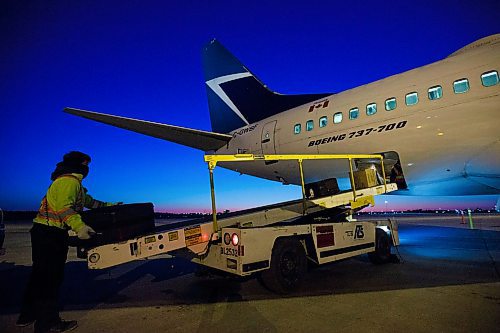 MIKE DEAL / WINNIPEG FREE PRESS
24-hr project - 4am
Airport baggage handling crews load up for the 5:49am WestJet WS520 flight to Toronto.
See Melissa Martin story
200506 - Wednesday, May 06, 2020.