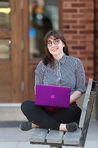 SHANNON VANRAES / WINNIPEG FREE PRESS
Hannah Foulger, photographed outside her Winnipeg apartment on May 6, 2020, hosts an online play reading series every Tuesday.