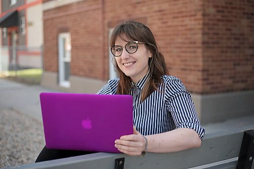 SHANNON VANRAES / WINNIPEG FREE PRESS
Hannah Foulger, photographed outside her Winnipeg apartment on May 6, 2020, hosts an online play reading series every Tuesday.