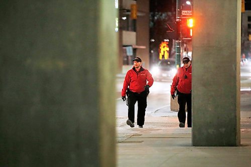 JOHN WOODS / WINNIPEG FREE PRESS
Joel Hildebrand, Downtown Watch Ambassador, left, and Perry Squires, Downtown Watch Ambassador supervisor walk the streets of downtown Winnipeg Wednesday, May 6, 2020. 

Reporter: Allen/Part of 24 hr life during COVID-19 project
