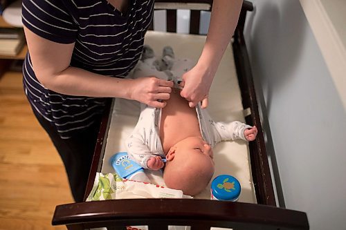 MIKAELA MACKENZIE / WINNIPEG FREE PRESS

Dawn McDonald gets her six-week-old, Henry Sulkers, into his pyjamas in Winnipeg on Wednesday, May 6, 2020. For Leesa story.

Winnipeg Free Press 2020