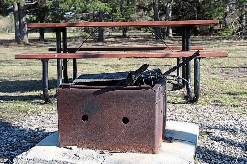 SHANNON VANRAES / WINNIPEG FREE PRESS
A picnic table and fire pit at Birds Hill Campground on May 7, 2020. Those visiting provincial parks or staying at provincial campground will now have to pay a administrative processing fee.