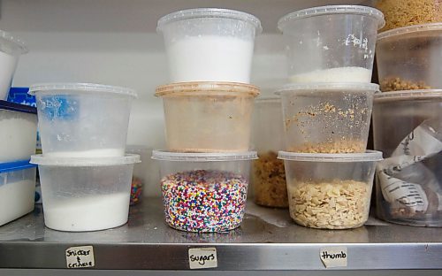 MIKE DEAL / WINNIPEG FREE PRESS
Containers of ingredients stacked on the shelves in the kitchen.
High Tea Bakery, an English-flavoured teahouse & bakery in St James. The store has remained open for pick-up & delivery thru the last couple months.
See Dave Sanderson Sunday Special
200508 - Friday, May 08, 2020.