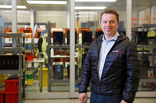 MIKE DEAL / WINNIPEG FREE PRESS
Martin Petrak CEO of Precision ADM, in front of the medical grade 3D printer facility. The company is manufacturing reusable N95 masks and Nasopharyngeal (NP) swabs for COVID-19 testing.
The province is planning to purchase up to one million made-in-Manitoba N95 reusable silicone masks, Central Services Minister Reg Helwer said in a news release today.
See DANIELLE story
200508 - Friday, May 08, 2020.