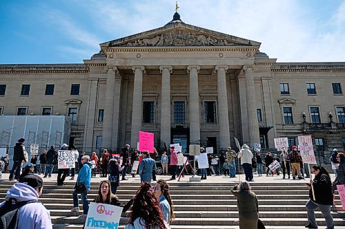 Daniel Crump / Winnipeg Free Press. Around a hundred people attend an anti-lockdown rally at the Manitoba Legislature. The event was hosted by a group called Winnipeg Aware People with a Passion for the Truth. May 9, 2020.