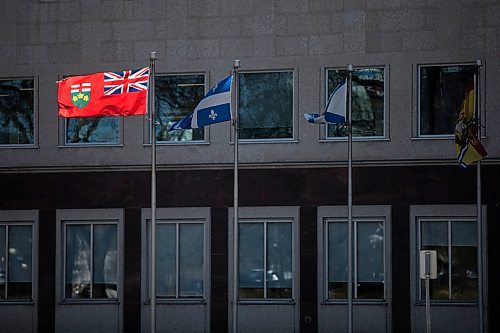 MIKAELA MACKENZIE / WINNIPEG FREE PRESS

The Ontario flag is illuminated beside other provincial flags at the Great West Life building in Winnipeg on Monday, May 11, 2020. 

Winnipeg Free Press 2020