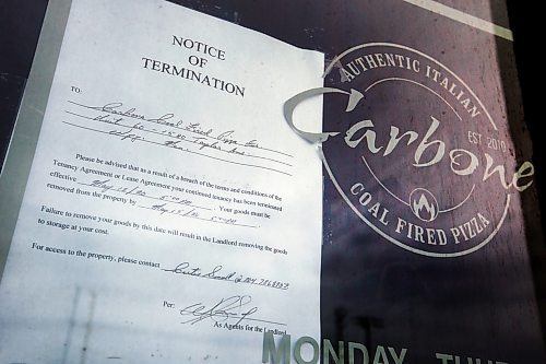 JOHN WOODS / WINNIPEG FREE PRESS
Carbone Coal Fires Pizza business has been shutdown Thursday, May 14, 2020. Their doors have been closed due to a rent dispute with the landlord. 

Reporter: ?