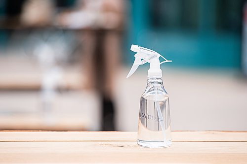 Mike Sudoma / Winnipeg Free Press
A spray bottle of hand sanitizer sits on a table in front of The Common at The Forks Saturday afternoon
May 16, 2020