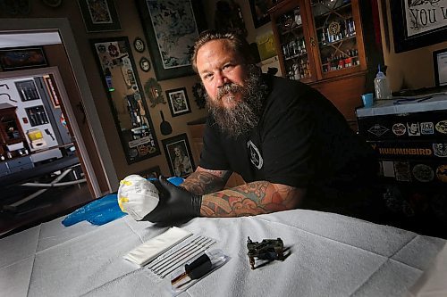 JOHN WOODS / WINNIPEG FREE PRESS
Rich Handford, owner of Kapala Tattoo, is photographed on Thursday, May 21, 2020. Tattoo studios are part of Manitobas COVID-19 phase 2 re-opening plans.

Reporter: Rollason