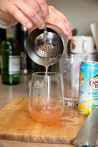 Mike Sudoma / Winnipeg Free Press
Elsa Taylor, head bartender and co-owner of The Roost, pours out her finished Gin and Soda in her apartment Saturday afternoon