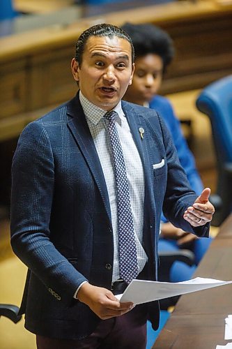 MIKE DEAL / WINNIPEG FREE PRESS
NDP Leader Wab Kinew addresses the speaker during question period as a limited number of MLA's were in the legislative chamber Wednesday as part of the measures to deal with the coronavirus continue. 
200527 - Wednesday, May 27, 2020.